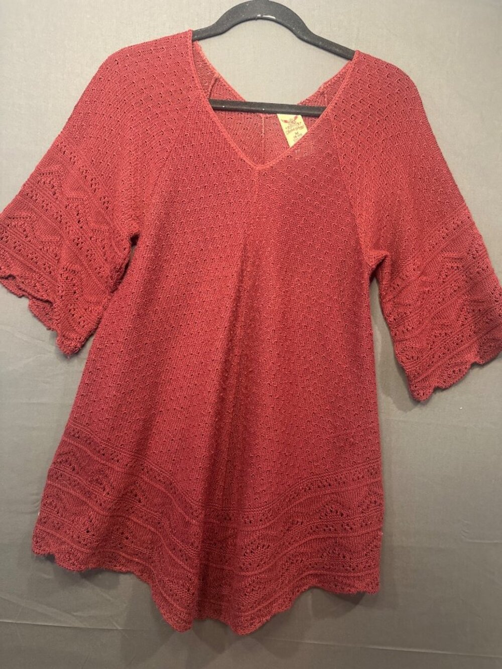 Vintage Faded Glory Womens M Merlot Open Knit Crochet Tunic Made USA 90s